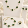 Green VCA Gold-Plated Necklace, Bracelet & Earrings Set for Women