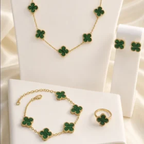 Green VCA Gold-Plated Necklace, Bracelet & Earrings Set for Women