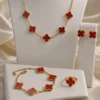 Red VCA Gold-Plated Necklace, Bracelet & Earrings Set for Women