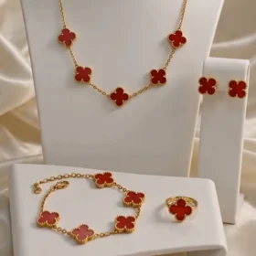 Red VCA Gold-Plated Necklace, Bracelet & Earrings Set for Women